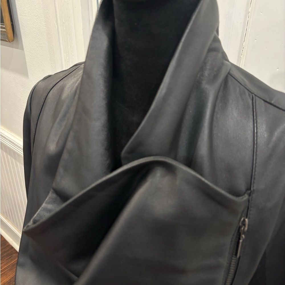 BcBGGeneration  Genuine Leather Vintage Moto Cowl Neck Jacket Sz M Rn 80734 - Picture 3 of 10